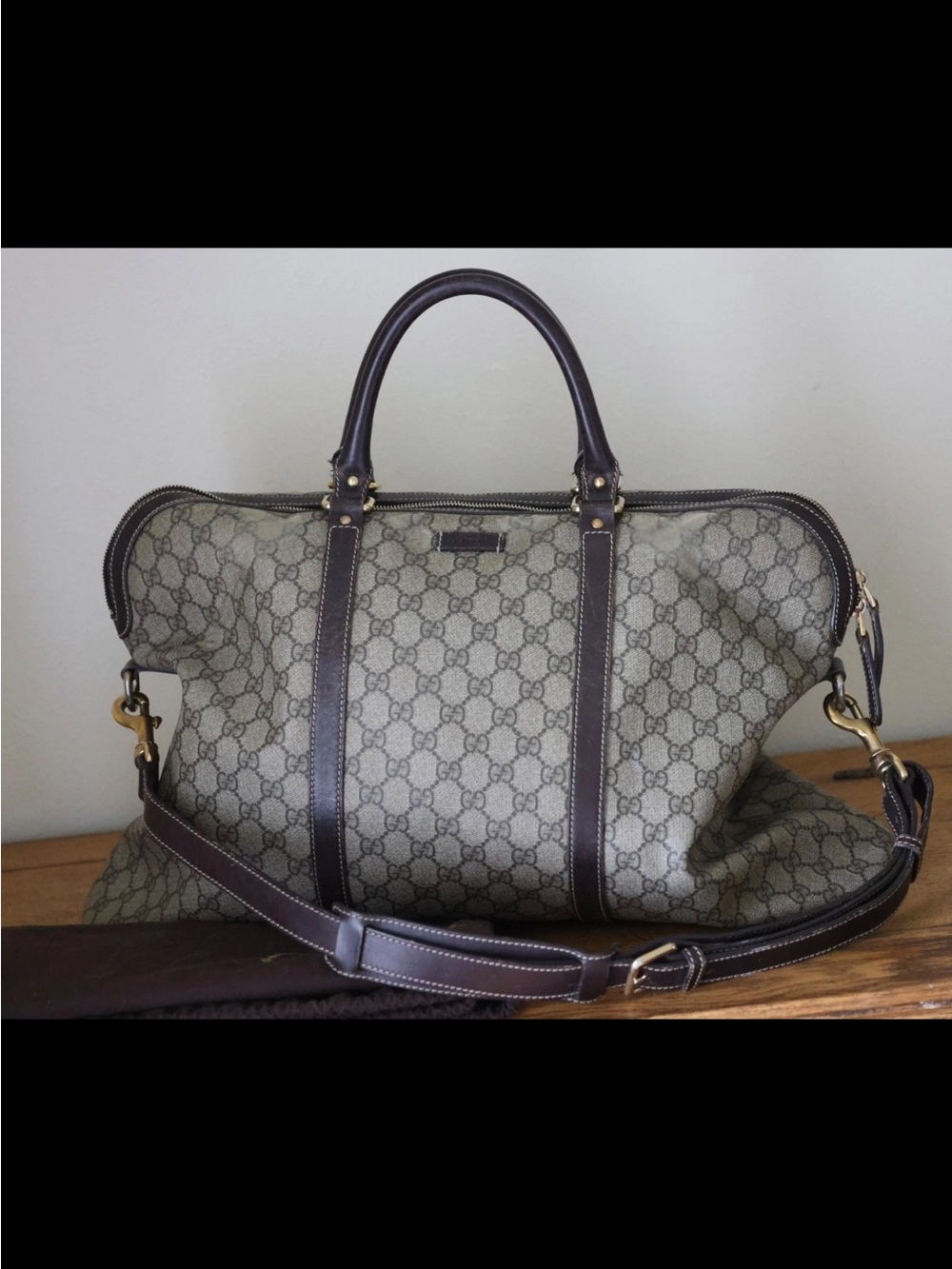 Gucci GG supreme coated canvas document bag weekender duffel laptop case AUTH!